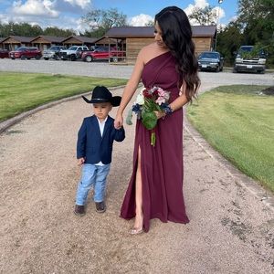 Long One-Shoulder Crinkle Chiffon Dress